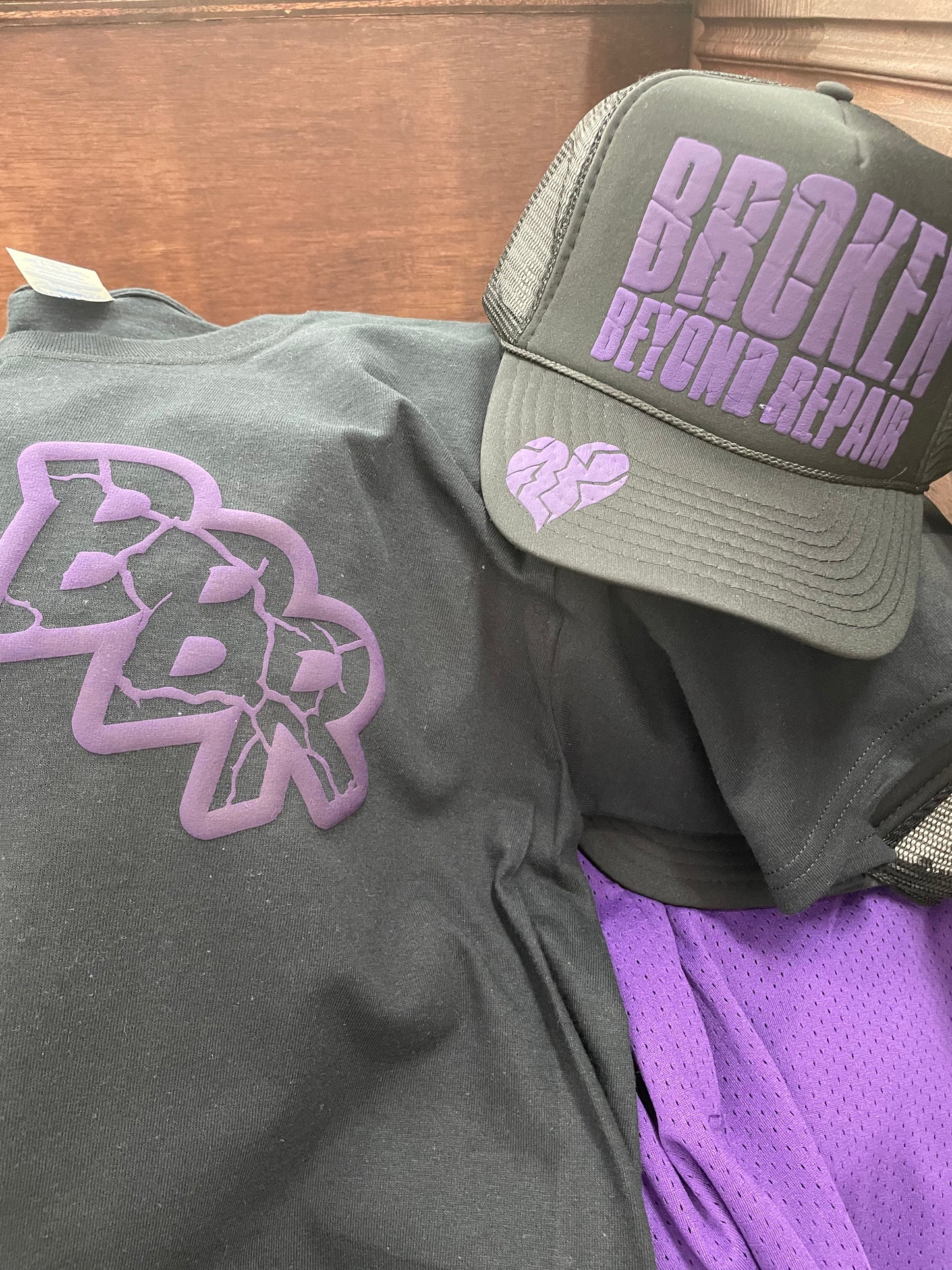Black and purple “Forever Broken” short sleeve T-shirt