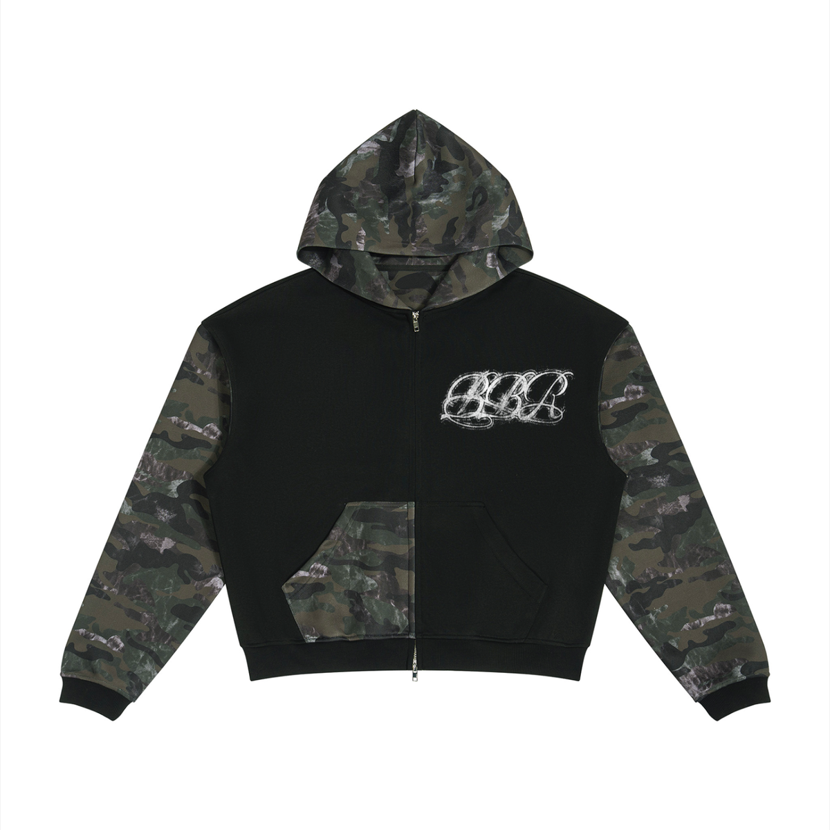 Ghost Script Camo Zip Boxy Hoodie