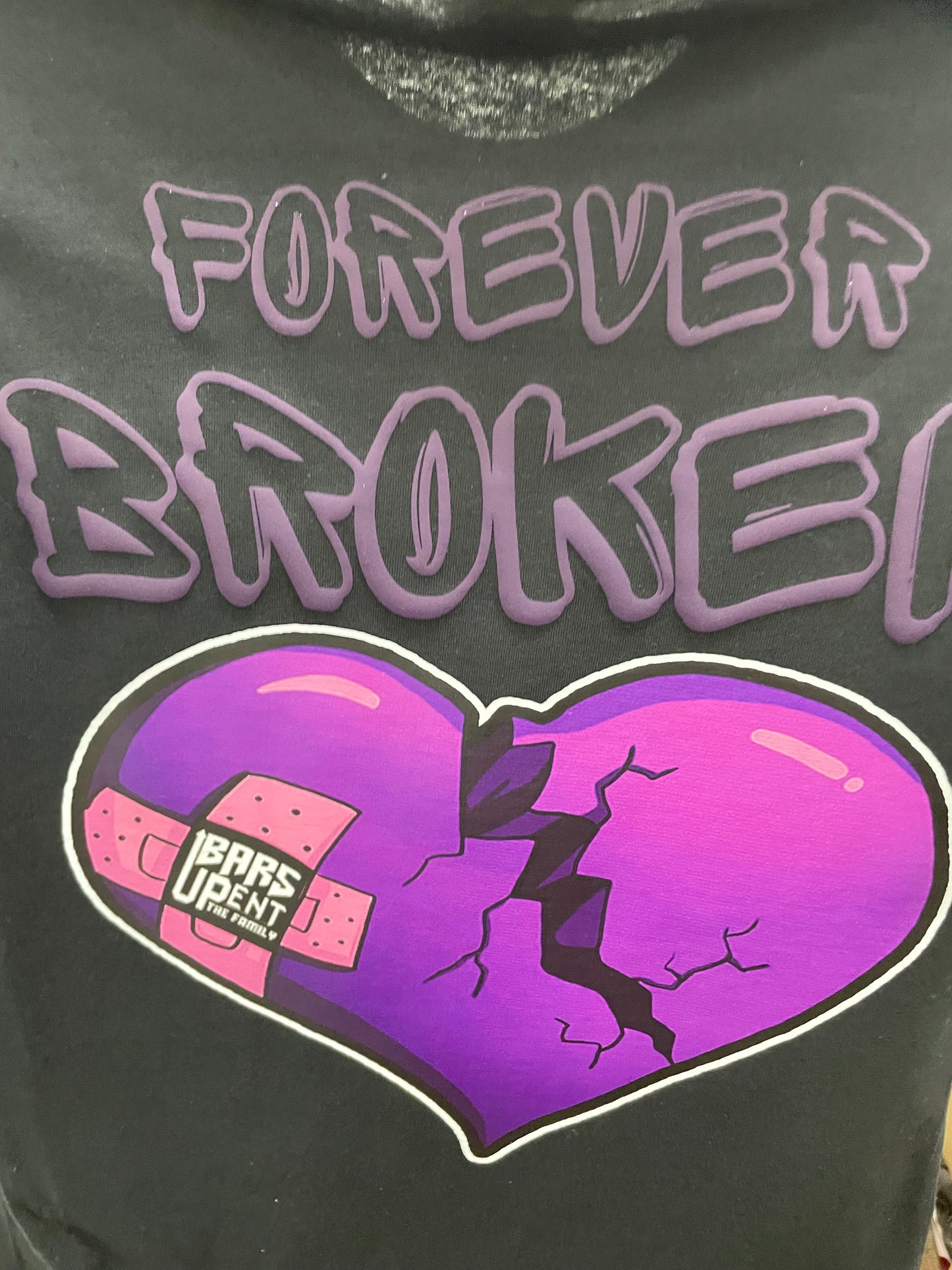 Black and purple “Forever Broken” short sleeve T-shirt